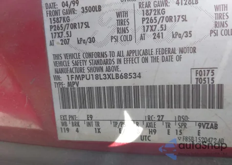 1999 Ford Expedition Eddie Bauer/Xlt из США, поврежденный, VIN 1FMPU18L3XLB68534